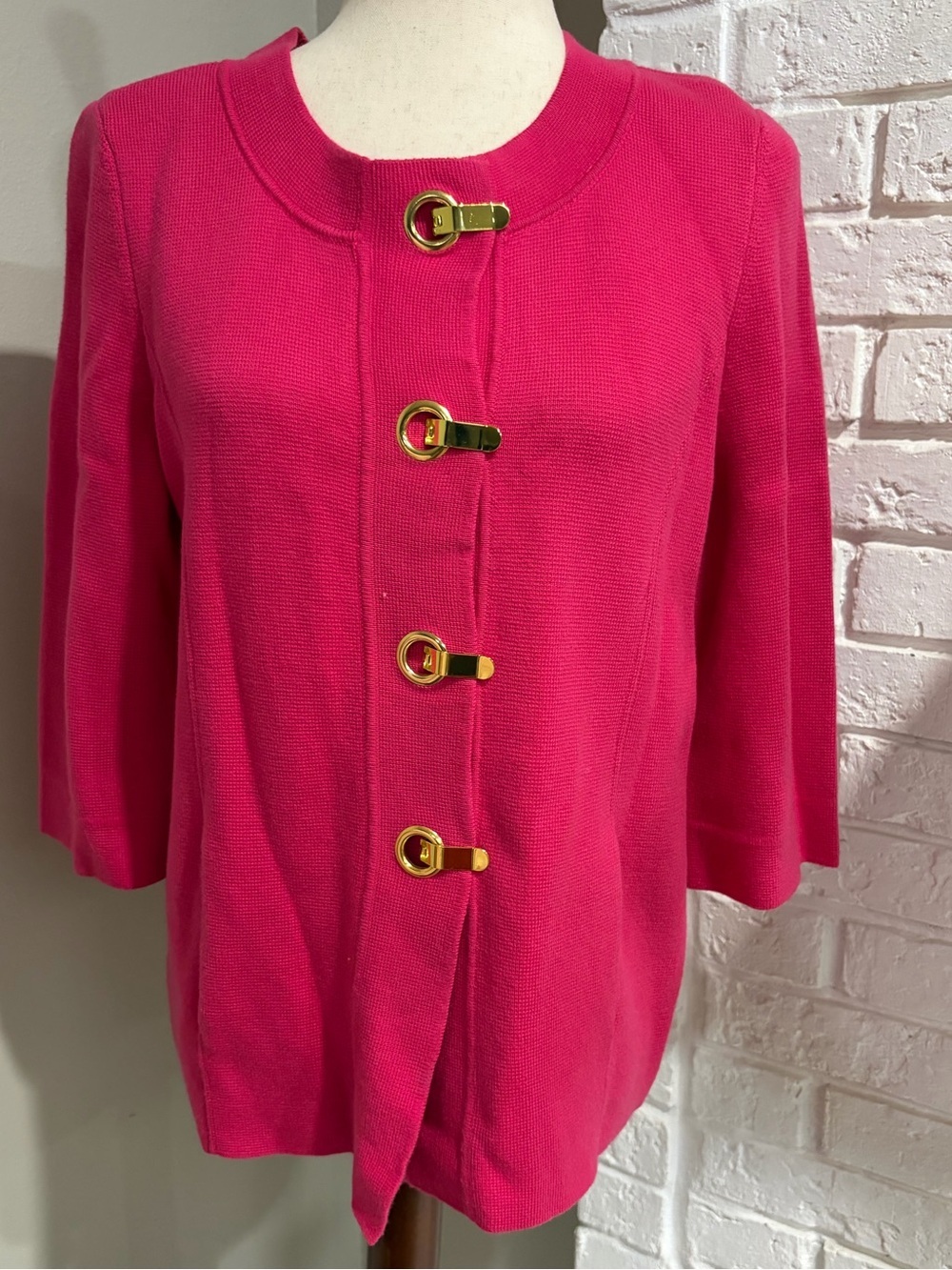 Island Republic Bright Pink Gold-Button Knit Cardigan